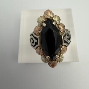 Black Hills Gold Sterling Silver Marquise Black Onyx Ring Sz 5.75